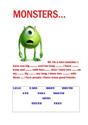 English Worksheet: Monsters.Body parts