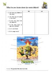 English Worksheet: INTRODUCTION TO THE MOVIE SHREK 1; grammar + voc