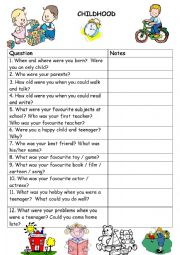 English Worksheet: Childhood