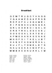 English Worksheet: Breakfast Wordsearch