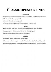 English Worksheet: Classic Opening Lines
