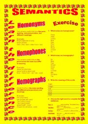 English Worksheet: Basics differences - Homonyms, homophones, and homographs.