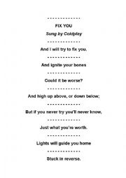 English Worksheet: Fix you SONG