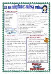 English Worksheet: In an airplane: safety rules