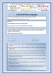 English Worksheet: Task based test: A World of Many Languages