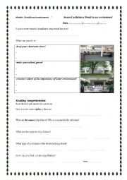 English Worksheet: lesson3 pollution a threat to our environment