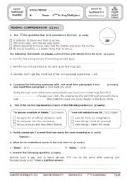 english test 4th form first term tunisian school