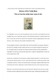 English Worksheet: History of the Teddy Bear Reading Comprehension
