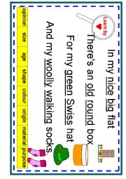 English Worksheet: Mnemonic for adjective order