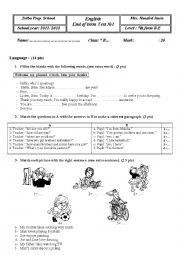 English Worksheet: test for 7th form 