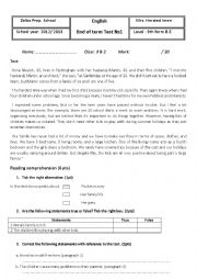 English Worksheet: test for 9th form