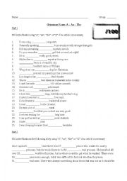English Worksheet: A, An, The - Exam