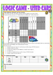 English Worksheet: Logic Game No. 8 - Used Cars