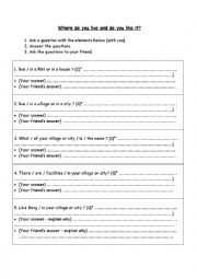 English Worksheet: Where do you live?