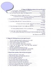 English Worksheet: Reported speech