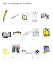 English Worksheet: classroom objects