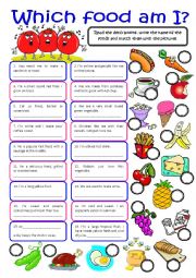 English Worksheet: Which FOOD am I? (greyscale & key)