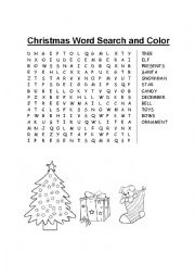 English Worksheet: Christmas Word Search and Color