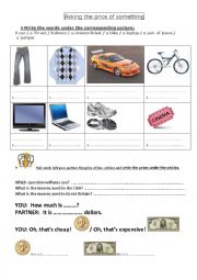 English Worksheet: ASK THE PRICE    HOW MUCH 