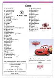 English Worksheet: Vocabulary list.Cars