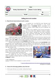 English Worksheet: Reading Comprehension Test on  Places to Eat