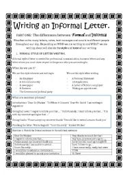 English Worksheet: Writing an Informal Letter- Part One