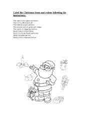 English Worksheet: Colouring Christmas