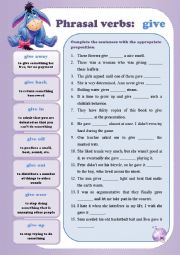 English Worksheet: Phrasal Verbs: give (with Keys)