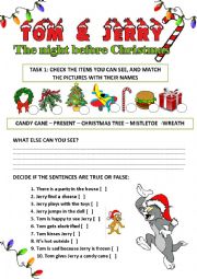 English Worksheet: Christmas Video Activity: Tom & Jerry - A night before Christmas