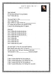 English Worksheet: Dont wake me up lyrics