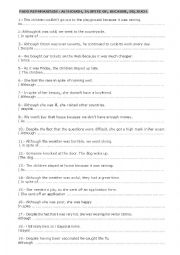 English Worksheet: PAEG REPHRASINGS  DESPITE ALTHOUGH SO SUCH