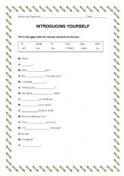 English Worksheet: INTRODUCING YOURSELF