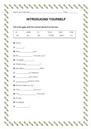 English Worksheet: INTRODUCING YOURSELF