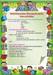 English Worksheet: USEFUL EXPRESSIONS FOR A LETTER OF ADVICE