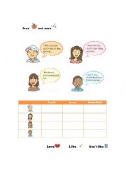 English Worksheet: likes and dislikes