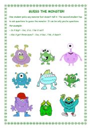 English Worksheet: Guess the monster!