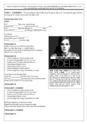 English Worksheet: Someone like you (Adele)