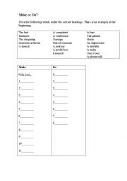 English Worksheet: Make or Do exercise