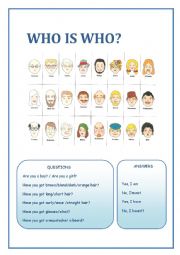 English Worksheet: who is who? game!!