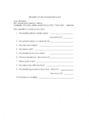 English Worksheet: Grocery Store Scavenger Hunt