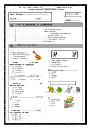 English Worksheet: 8th grade 1st term 1st exam