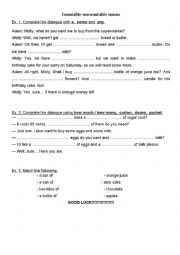 English Worksheet: COUNTABLE-UNCOUNTABLE NOUNS