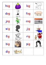 English Worksheet: Phonics - 3 letter words (CVC) - Dominoes -  -OG / -IG
