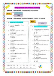 English Worksheet: synonyms and antonyms