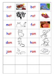 English Worksheet: Phonics - 3 letter words (CVC) - Dominoes -  -AT / -AM