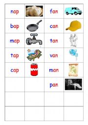 English Worksheet: Phonics - 3 letter words (CVC) - Dominoes -  -AP / -AN