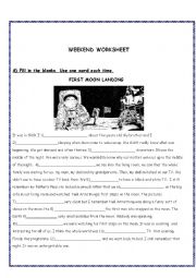 English Worksheet: past simple cloze & linking words