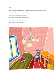 English Worksheet: Clothes in the room and prepositions of place
