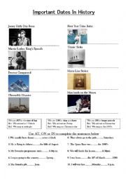 English Worksheet: Prepositions of time (Important dates in history)