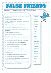 English Worksheet: False friends (two pages with key)